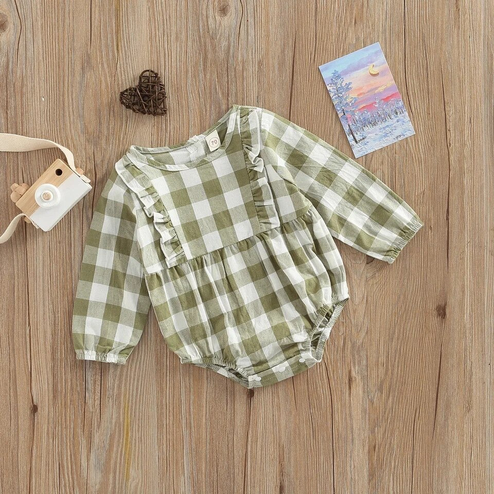 Baby Long Sleeve Checkered Romper